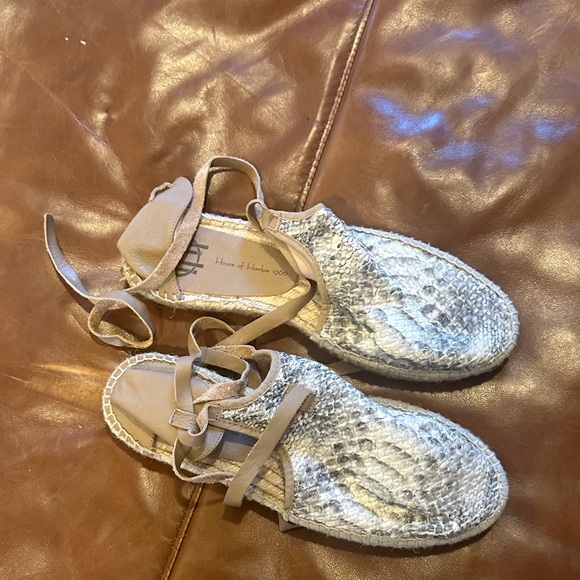 Silver Espadrille Lace-Up Flats - Picture 3 of 10